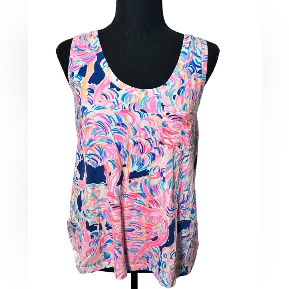 Lilly Pulitzer Crayton Pelican Pink Head in the Sand Tank with pocket Size Small